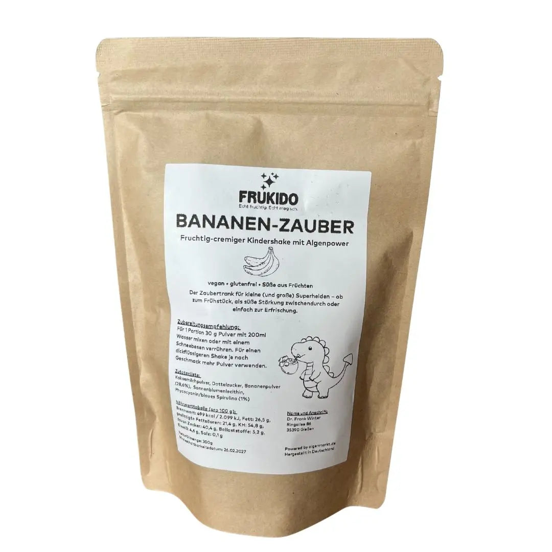FRUKIDO Zauberpulver Bananen-Zauber Kindershake mit Algenpower, 300g Standbeutel