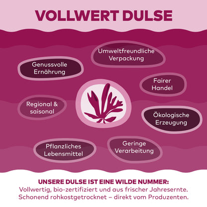 Infografik Vollwert Dulse von Algenmarkt: bio-zertifiziert, regional und schonend rohkostgetrocknet