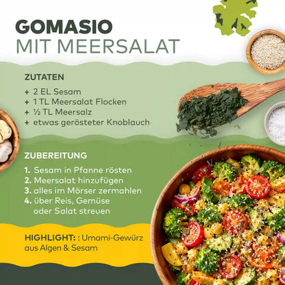 Rezept Gomasio mit Meersalat-Flocken von Algenmarkt: Zutaten, Zubereitung und Gemüsebowl mit Sesam