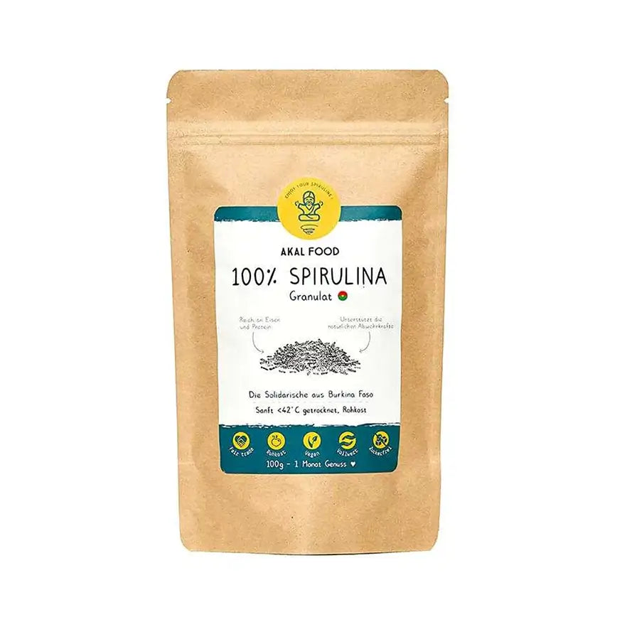 AKAL Food 100% Spirulina Granulat 100g, Solidarische aus Burkina Faso, im Kraftpapierbeutel